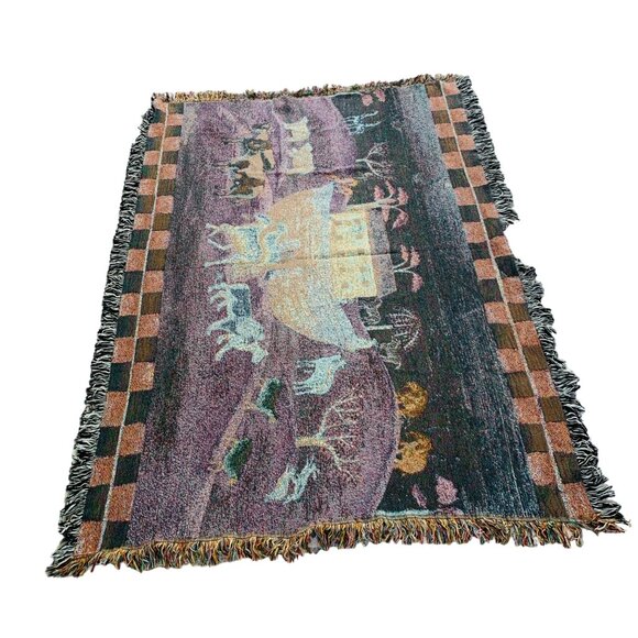 Religious Noahs Ark Woven Tapestry Throw Blanket By Carol Endres 1996 VTG 50"x70 - Picture 4 of 10